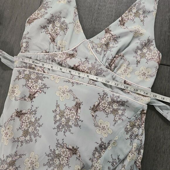 Vtg 90s Y2k Heart Moon Star Floral Halter Dress Ruffle Hem USA Dusty Blue Midi M - Picture 3 of 6